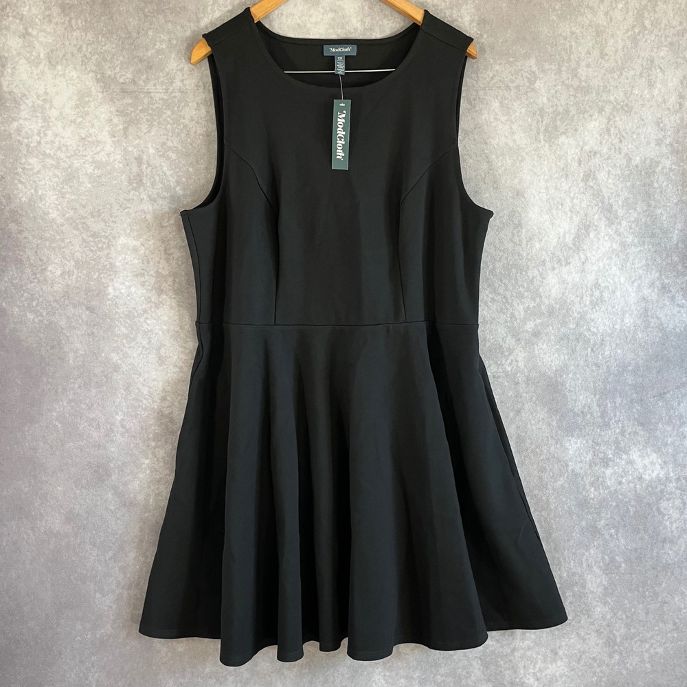 ModCloth Dress Women 2X Black Sequined‎ Bow Back Open Cutout Fit Flare Pockets